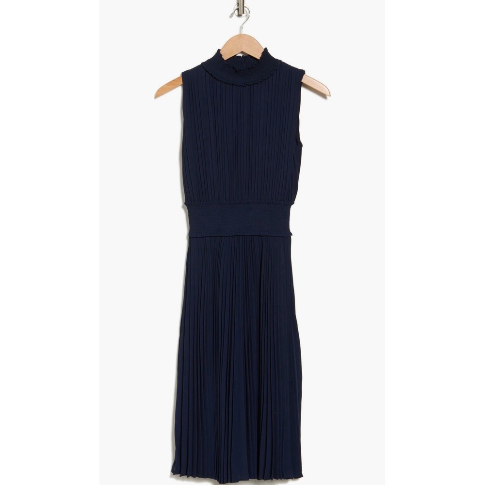 Nanette Lenore Pleated Sleeveless Midi Dress Navy